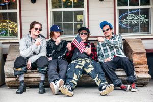 Downtime is a good time for Kuch, Aaron Blunck, Evan McEachran and Cole Richardson. Photo: Guy Fattal