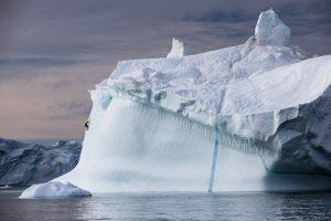 Will Gadd climbing icebergs to raise climate awareness in Disko Bay, Greenland.